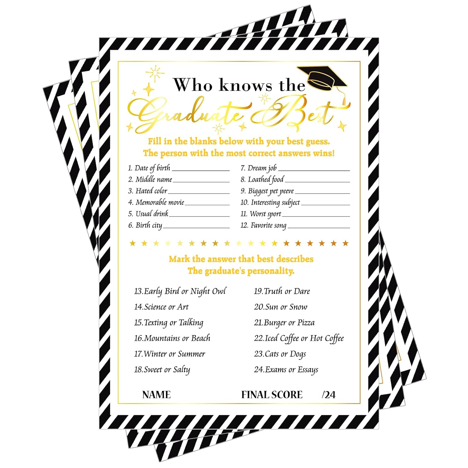 36Pcs Graduation Game Card Class Of 2025 Graduation Party Games Card Who Knows Graduate Best Graduation Games For Senior High School College Graduation Party Favor Activities