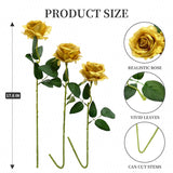 12Pcs Rose Artificial Flowers, Fake Rose Silk Flower Bouquet, Faux Roses With Stems - 50Cm, Roses Decor For Wedding & Home Decoration (Gold)