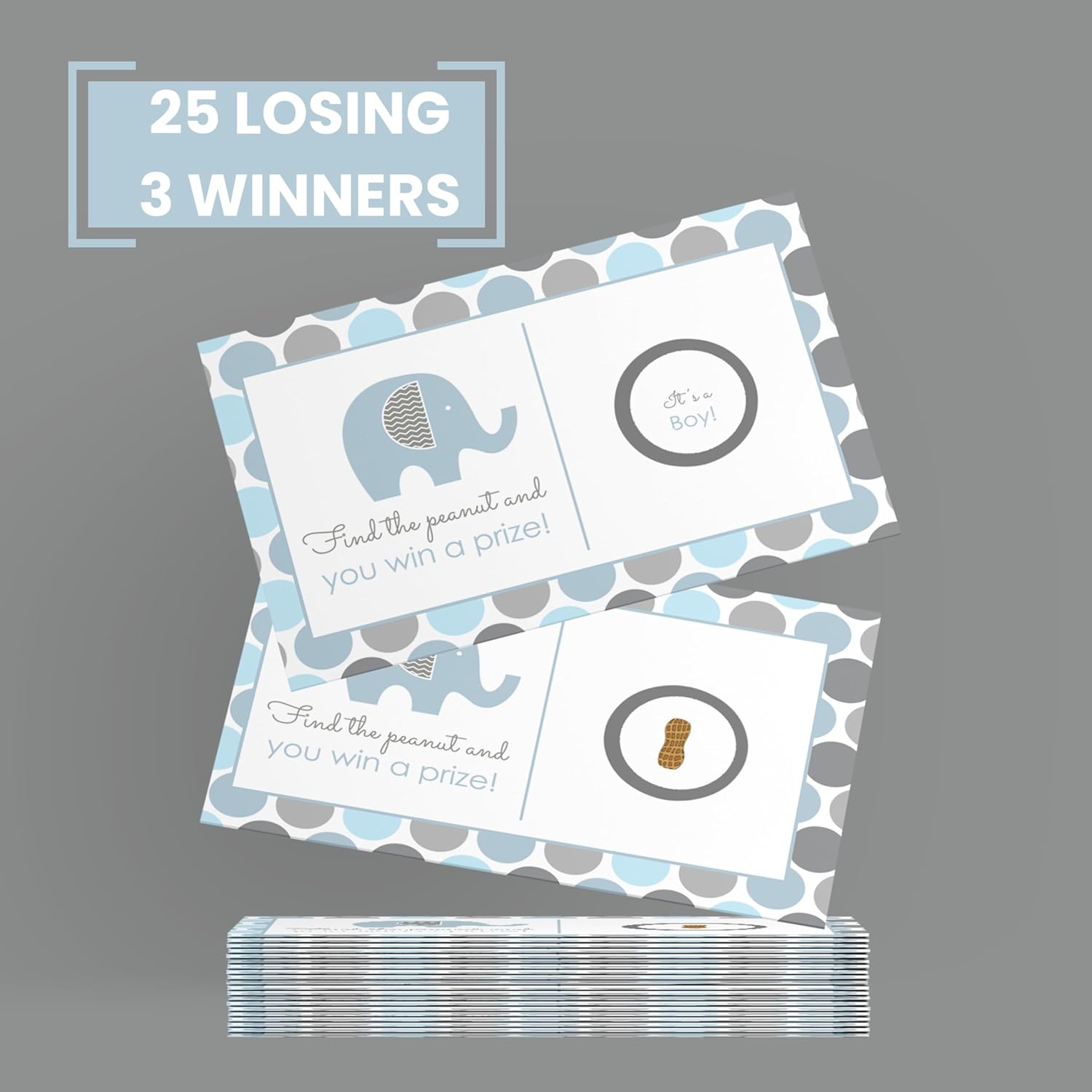 Baby Shower Games Elephant - 28 Cards - Fun Scratch Off Game Guest Activities To Reveal Prizes, Safari Favors Ideas Prince Theme Blue And Grey