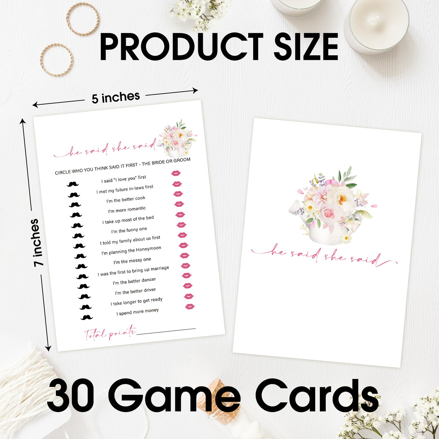 He Said She Said Bridal Shower Games, Tea Party Bridal Shower Games Cards 30 Guests, Pink Floral Wedding Engagement Bachelorette Party Activity & Game Reception Supplies-B06