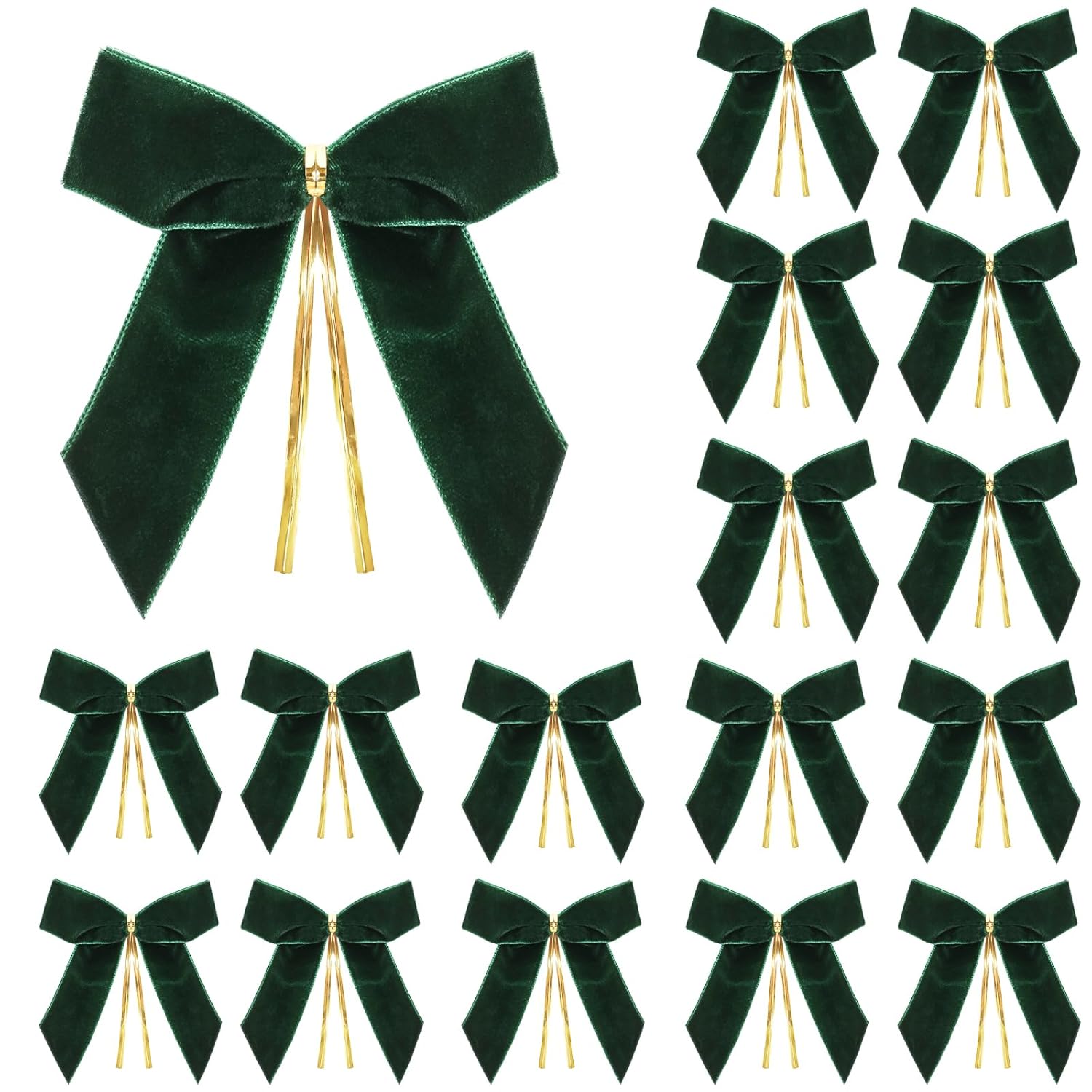 16Pack Red Velvet Christmas Bows For Christmas Tree, Small Decorative Twist Tie Ribbons For Wreath, Gift Wrapping, 3.5X3.5 Inch (Dark Green)