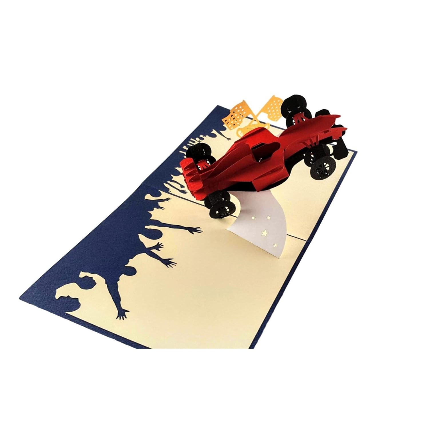 Formula One 1 Racer 3D Pop Up Greeting Card - Car Racing, F1, Checkered Flag, Grand Prix, Half-Fold, Happy Birthday, Congratulations, Friendship, Thank You, Miss You