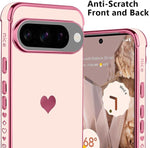 Pixel 9/9 Pro Case, Pink, Plating Edge, Love Heart, Shockproof, Soft TPU