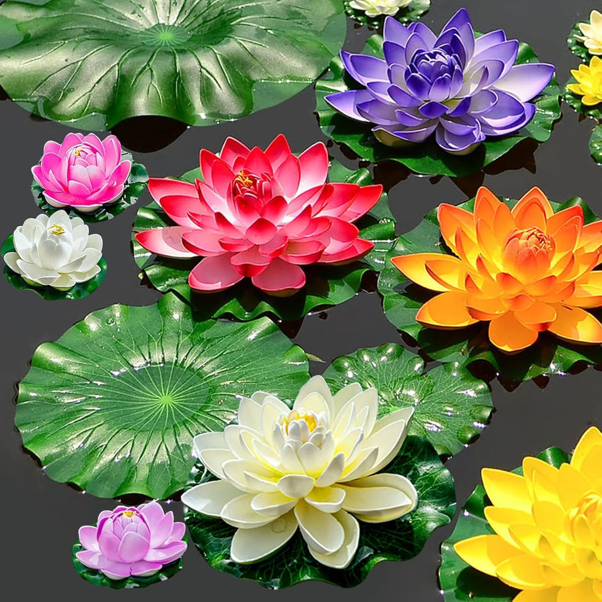 19Pcs Realistic Floating Foam Lotus Flowers And Lotus Leaves, Artificial Lotus Flowers Water Lilies For Pond Pool, 4" And 6" Large Beautiful Lifelike Water Lilies For Fountain Garden Decoration