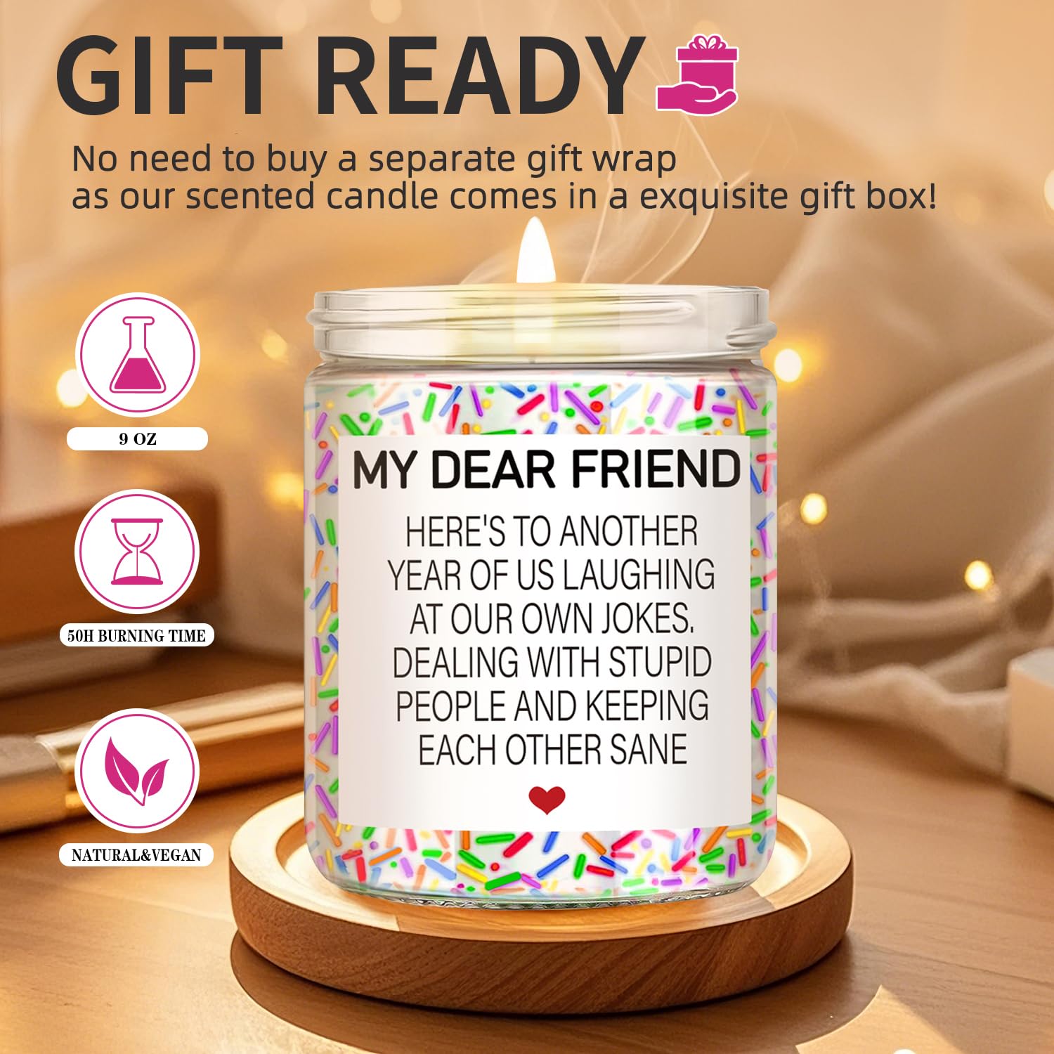 Birthday Gifts For Women Men, Funny Happy Birthday Candle, Best Friend Birthday Gift Ideas, Bff Friendship Gifts For Her & Him, Sister, Female, Coworker, Girlfriend, Bestie Christmas Candles Gift S