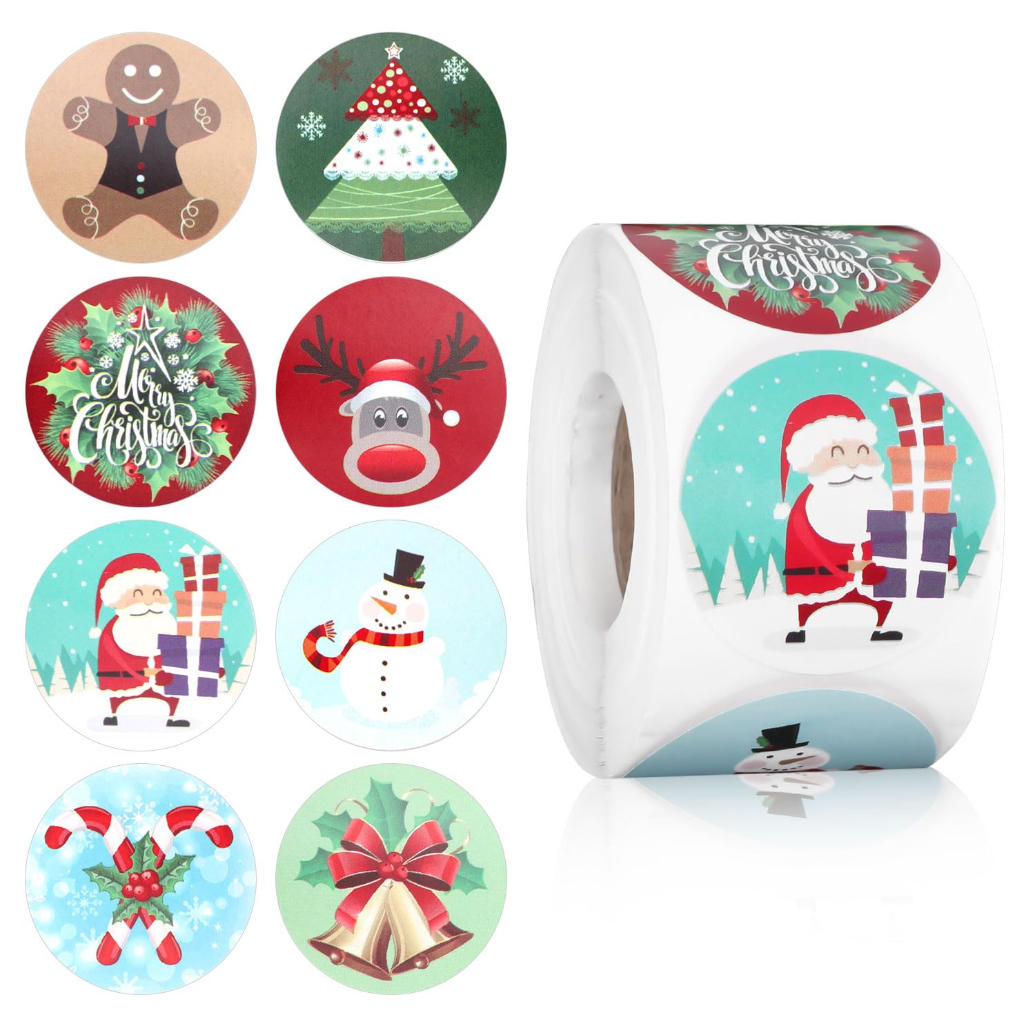 500Pcs 2024 New Upgrades Christmas Stickers Rolls, 1.5 Inch Round Merry Christmas Seals 8 Patterns Christmas Tree Labels Envelope Decals Stickers Xmas For Cards Crafts Gift Boxes