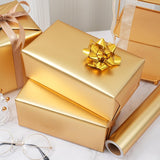 Metallic Gold Wrapping Paper Roll With Cut Lines - Solid Gold Holiday Gift Wrap For Graduation, Birthdays, Baby Shower, Wedding, Christmas - 17.5 In X 33 Ft (48 Sq. Ft), Easy To Cut