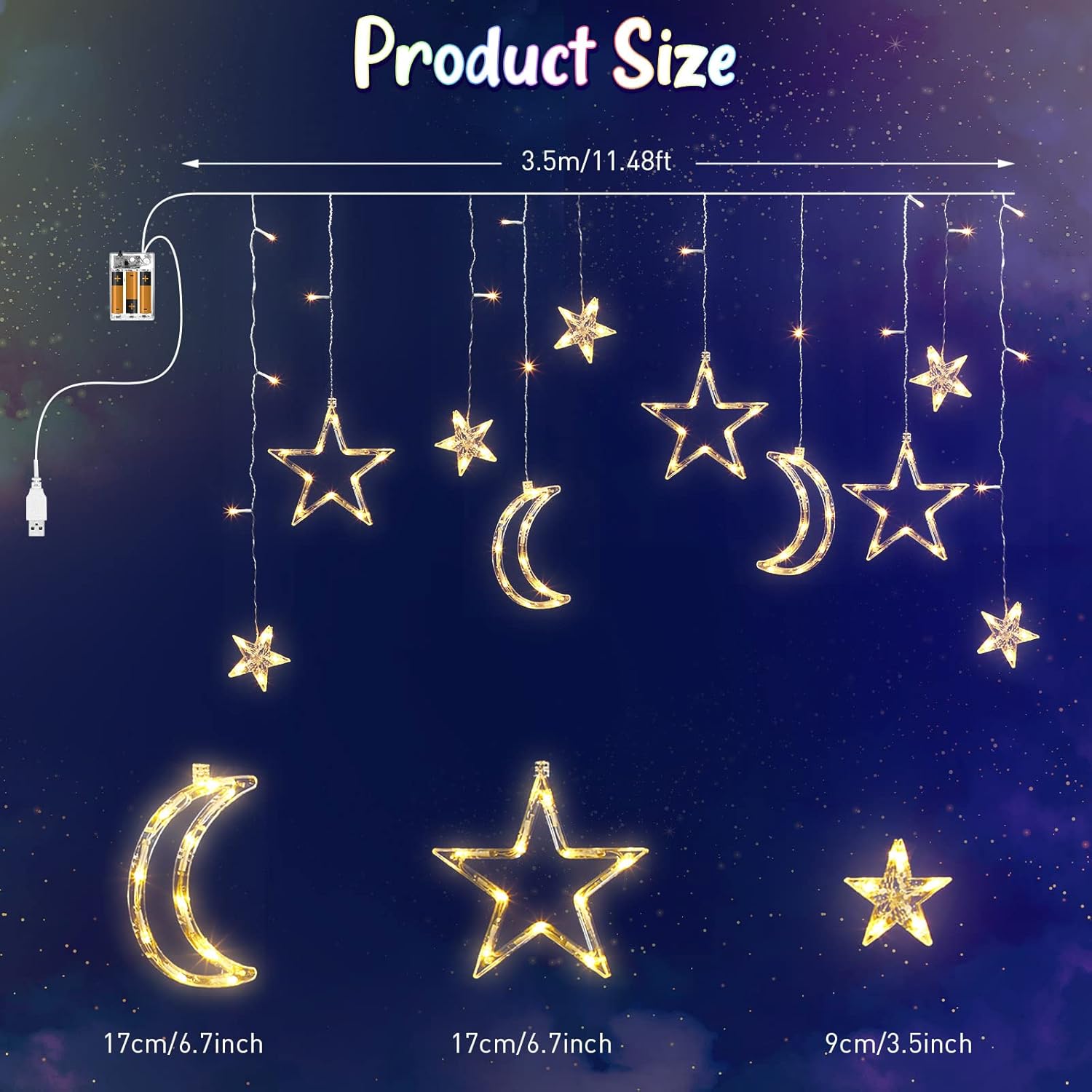 11.48 Ft 21 Led Star And Moon String Lights Plug In Christmas Warm White Fairy Light Waterproof Decor For Bedroom Usb Po