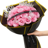 Glitter Roses Bouquet,Birthday Gifts For Women Mom,Diy Fake Flowers Bouquet With Birthday Stand-Up Signs,24 Pink Rose For Grandma Wife Friends Valentines,Anniversary,Engagement,Wedding