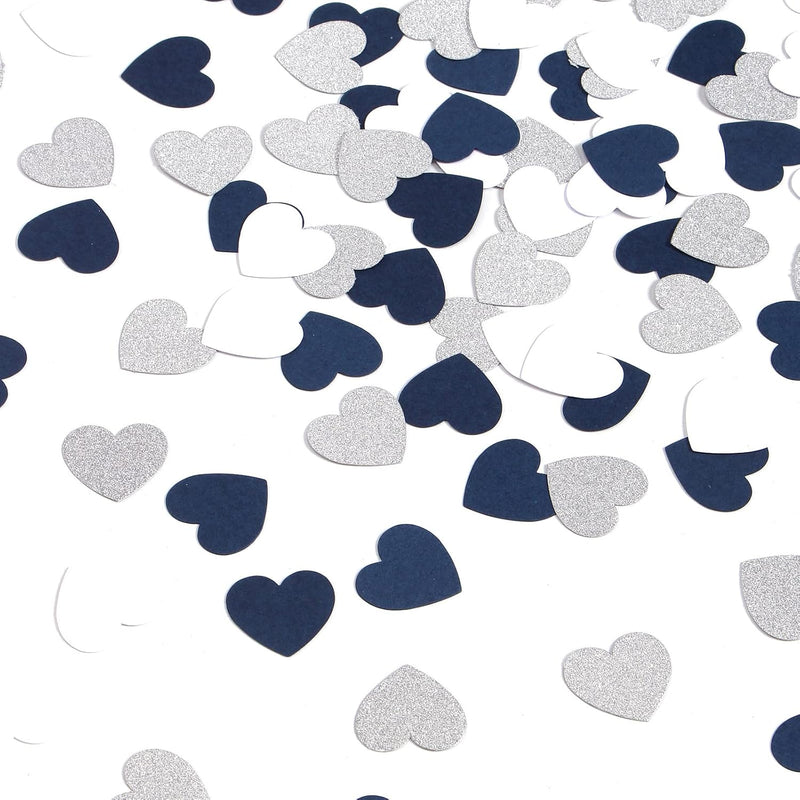 Navy-Blue White-Silver Heart Party-Decorations Confetti - 300Pcs Gradu