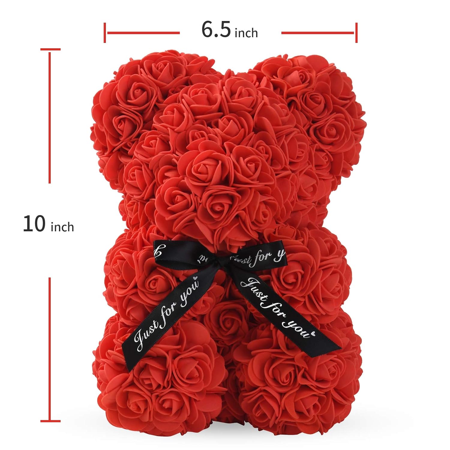 Linklo Rose Bear Rose Teddy Bear -10 Inch Artificial Rose Flower Bear, Gift For Wedding, Mothers Day And Anniversary, Including Transparent Gift Box(Red)