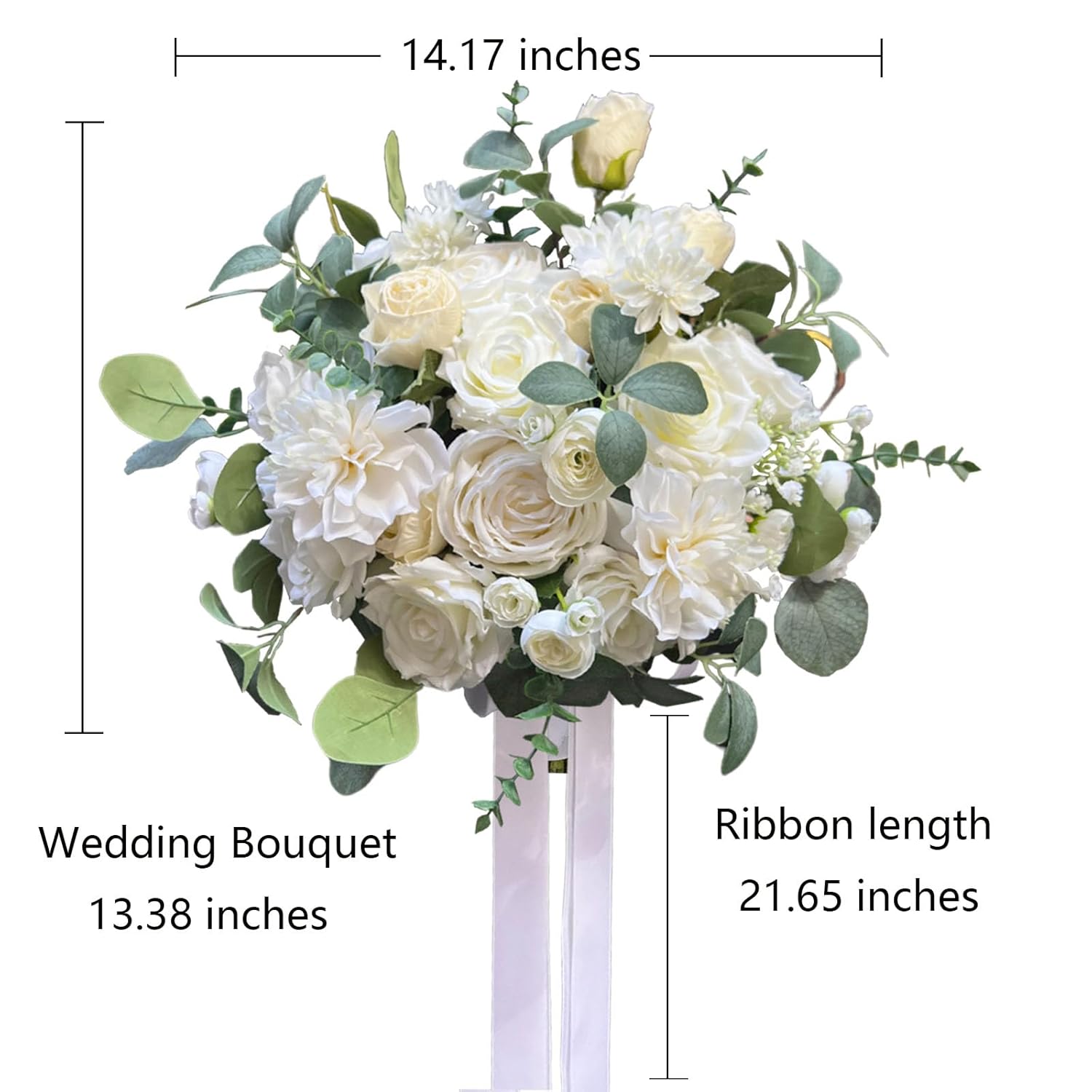 White Bridal Wedding Bouquet, Artificial Flowers Bridal Cascading Bouquets For Boho Rustic Wedding And Wedding Ceremony, Anniversary