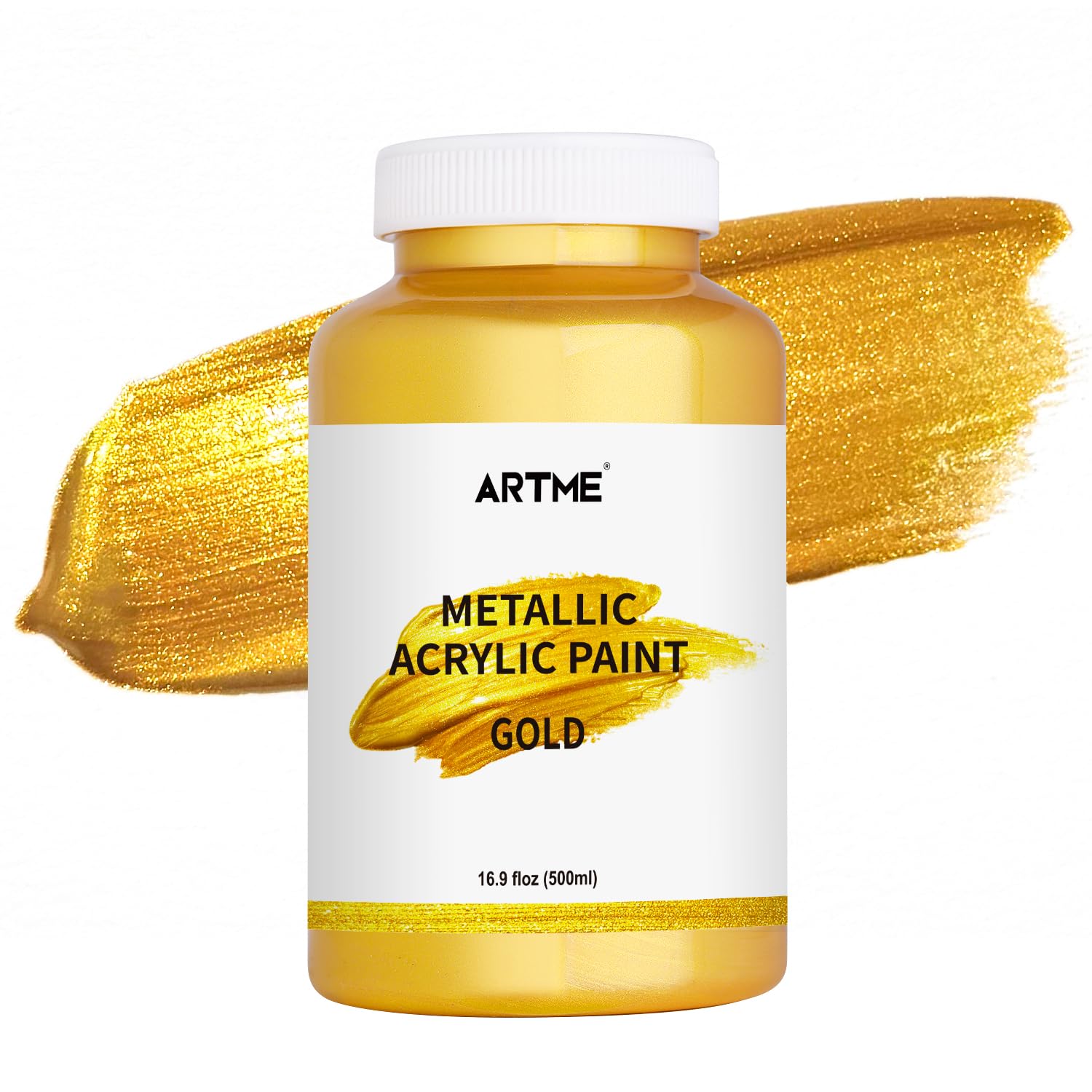 Acrylic Paint Metallic Gold, 16.9 Fl Oz/500Ml Large Bottle Gold Leaf Paint For Art Painting, Hand-Crafts, Non-Toxic, Non-Fading Gold Paints Ideal For Canvas, Wood, Furniture, Fabric, Ceramic, Stone Craft Supplies