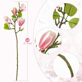6 Pcs 27Inch Artificial Magnolia Flowers 3D Real Touch 24 Heads Faux Magnolia Flower Buds Realistic Long Stem With Lush Green Leaves For Home Wedding Table Office Floral Arrangement Decoration (Pink)