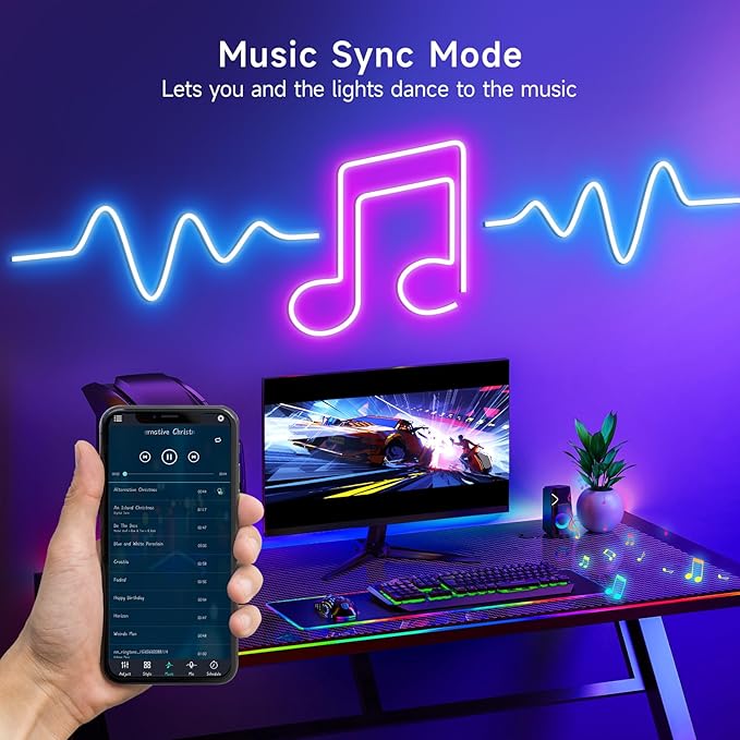 13.1FT RGB LED Neon Rope Lights Music Sync App Remote Control IP67 Waterproof Strip