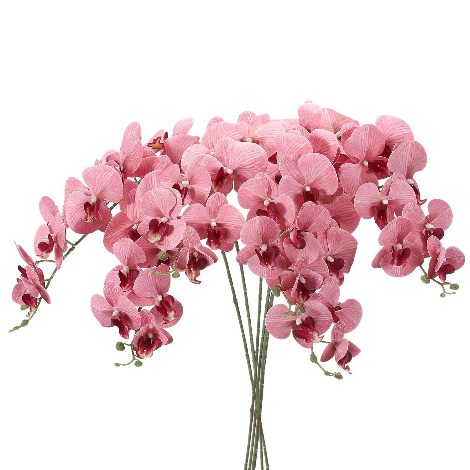 Artificial Orchid Stems 41", 6 Pack 9 Heads Faux Phalaenopsis Flowers Real Touch Fake Orchid Flower Branch For Vase Home Wedding Decoration, Dark Pink