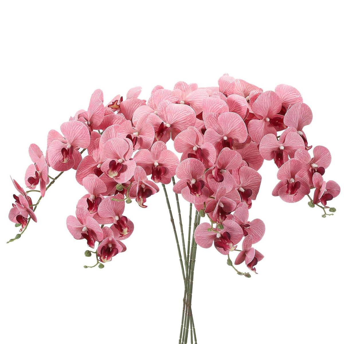 Artificial Orchid Stems 41", 6 Pack 9 Heads Faux Phalaenopsis Flowers Real Touch Fake Orchid Flower Branch For Vase Home Wedding Decoration, Dark Pink