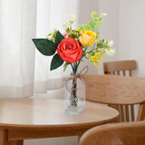 Artificial Flowers With Small Vase - Orange Potted Fall Rose Floral Arrangements Artificial With Small Vase For Home Living Office Wedding Coffee Centerpiece Table