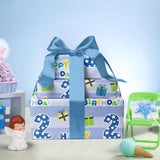 2Nd Birthday Wrapping Paper Sheet - 6 Sheets Blue Happy Birthday With Gift Box Design Folded Flat For Bday, Party, Baby Showers - 19.7 Inch X 27.5 Inch Per Sheet