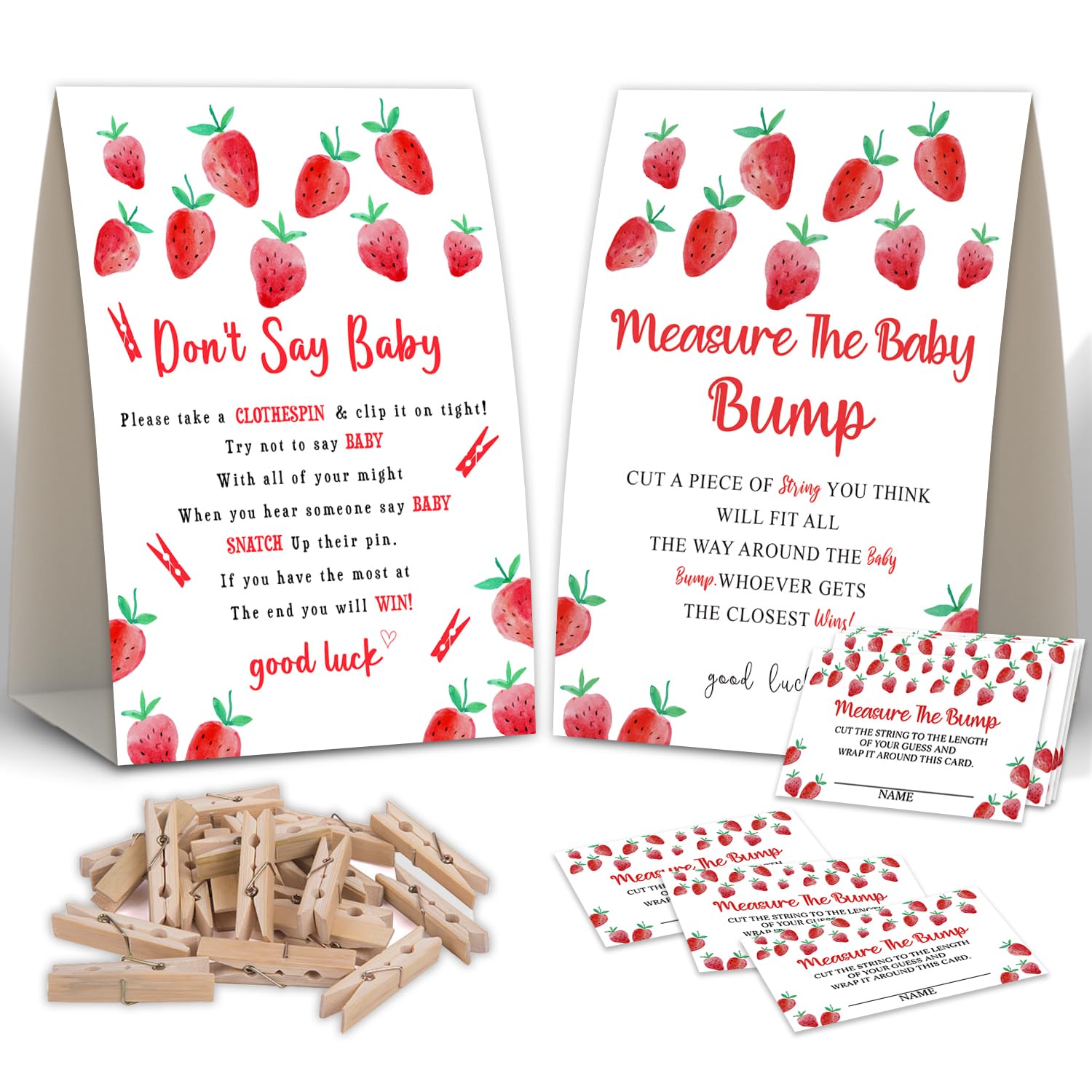 2 Strawberry Baby Shower Game,Don'T Say Baby Clothespin Games,Measure The Baby Bump,Babyshower Decorations,Baby Shower Game Gender Neutral,Baby Shower Package,Funny Baby Shower Games-4