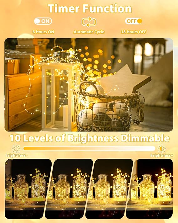 4 Pack 100 LED Battery Operated Fairy Lights with Remote 8 Modes Warm White String Lights