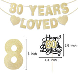 80Th Birthday Decorations For Men Women, Gold Glitter 80Th Birthday Banner With Cake Topper 80 Years Loved Banner 80 B-Day Party Decorations
