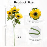 Yellow Anemone Flowers Artificial 21.7" Faux Flowers Silk Flowers With Stems Realistic Fake Flowers For Decoration Faux Anemone Artificial Flowers Bulk For Vase Centerpieces Home Wedding Bouquet