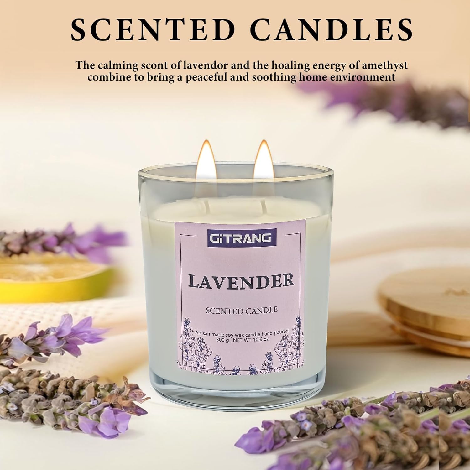 Lavender Scented Candle, 21 Oz Soy Wax Candles For Home Aromatherapy, Relaxation Gifts For Women, Long Lasting Time (160-180 Hrs) For Bedroom Yoga Garden Patio Birthday Party,Set Of 2