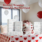 Boyfriend Birthday Wrapping Paper Roll, Handsome Boy Wrapping Paper With Red Heart Pattern For Husband Valentine'S Day Anniversary Party Holiday Father'S Day, 17 Inch X 16.4 Feet