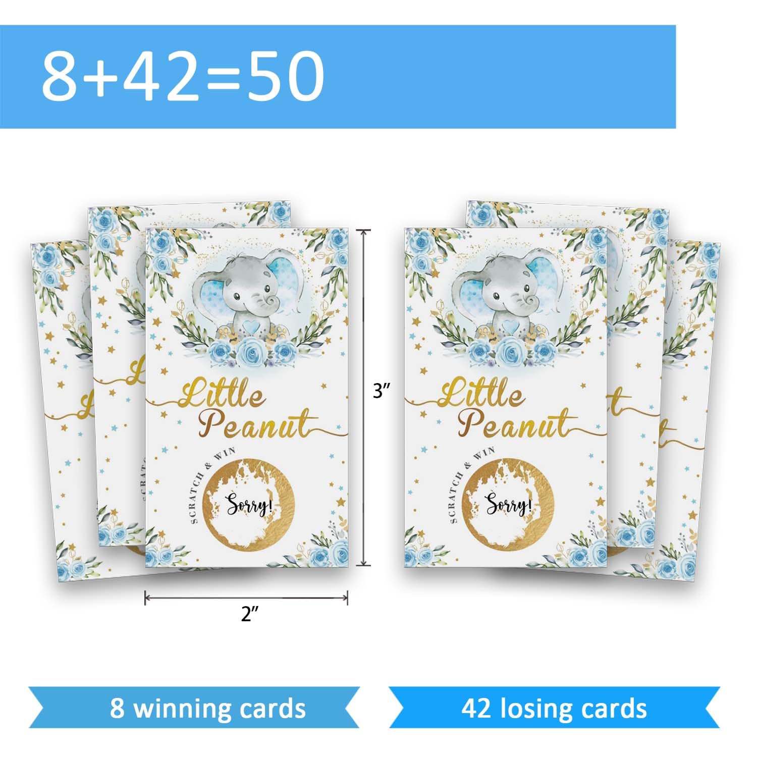 50 Baby Shower Scratch Off Game, Blue Elephant Rose Lucky Draw Card?Party Activities, Decorations, And Supplies- It'S A Boy