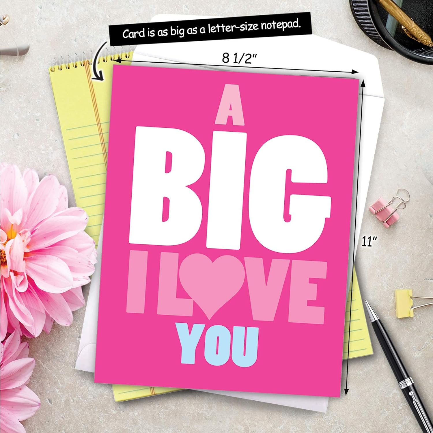 Jumbo Blank Friendship Paper Card 8.5 X 11 Inch With Envelope (1 Pack) Jumbo Encouragement, Good Luck A Big I Love You J2732Frb