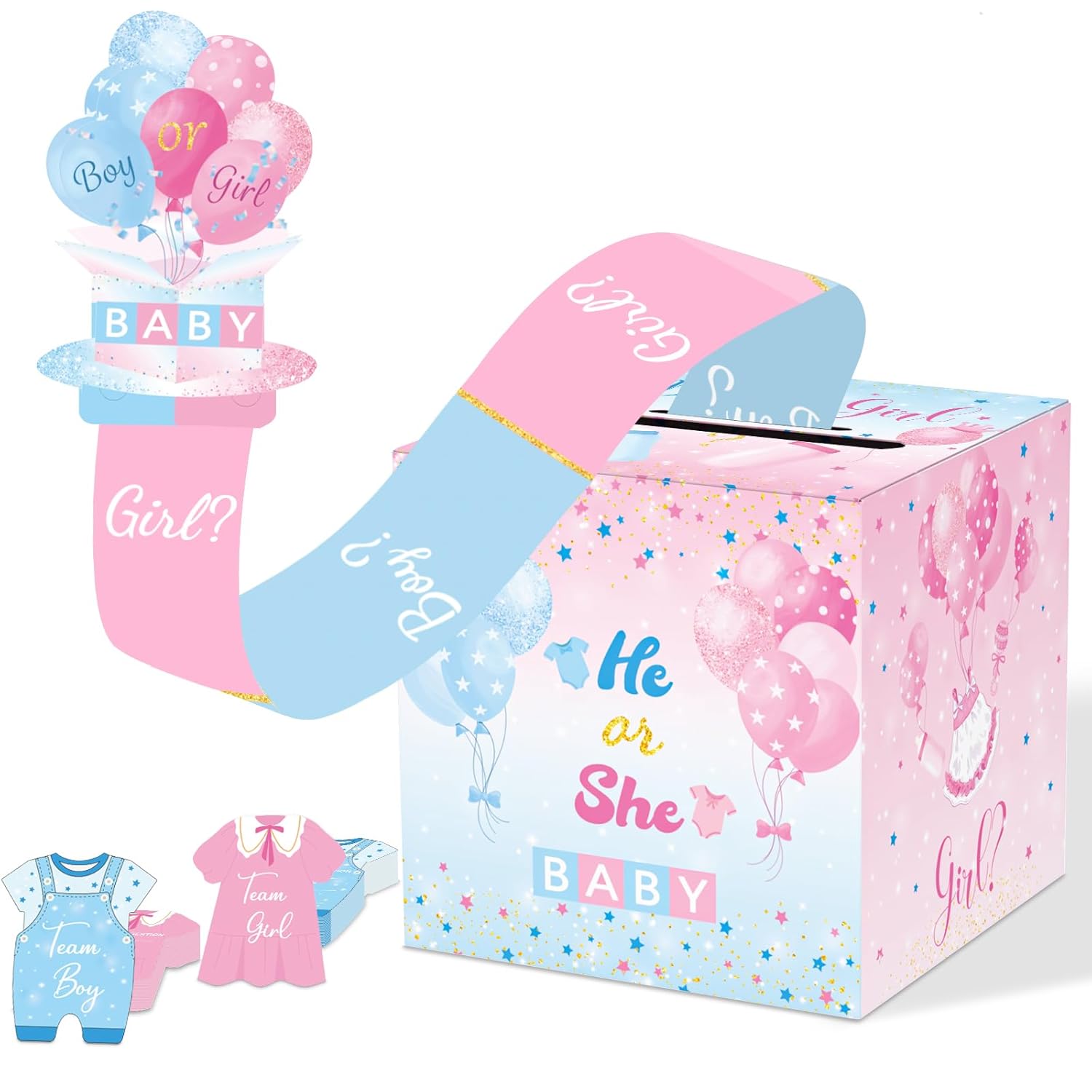 Baby Gender Reveal Pull Out Game With Voting Box, Gender Reveal Games, Fun Baby Shower Activity Keepsake, 50 Ballot Cards Boy Or Girl Voting Box, Boy Or Girl Party Supplies