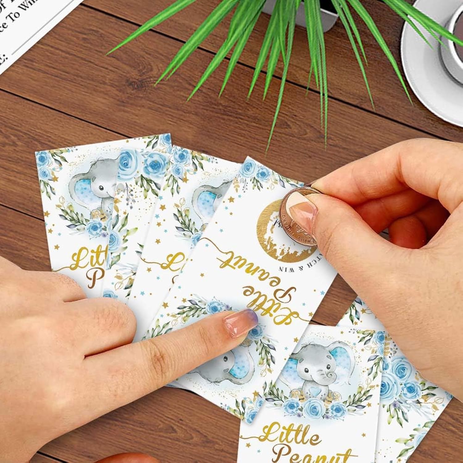 50 Baby Shower Scratch Off Game, Blue Elephant Rose Lucky Draw Card?Party Activities, Decorations, And Supplies- It'S A Boy
