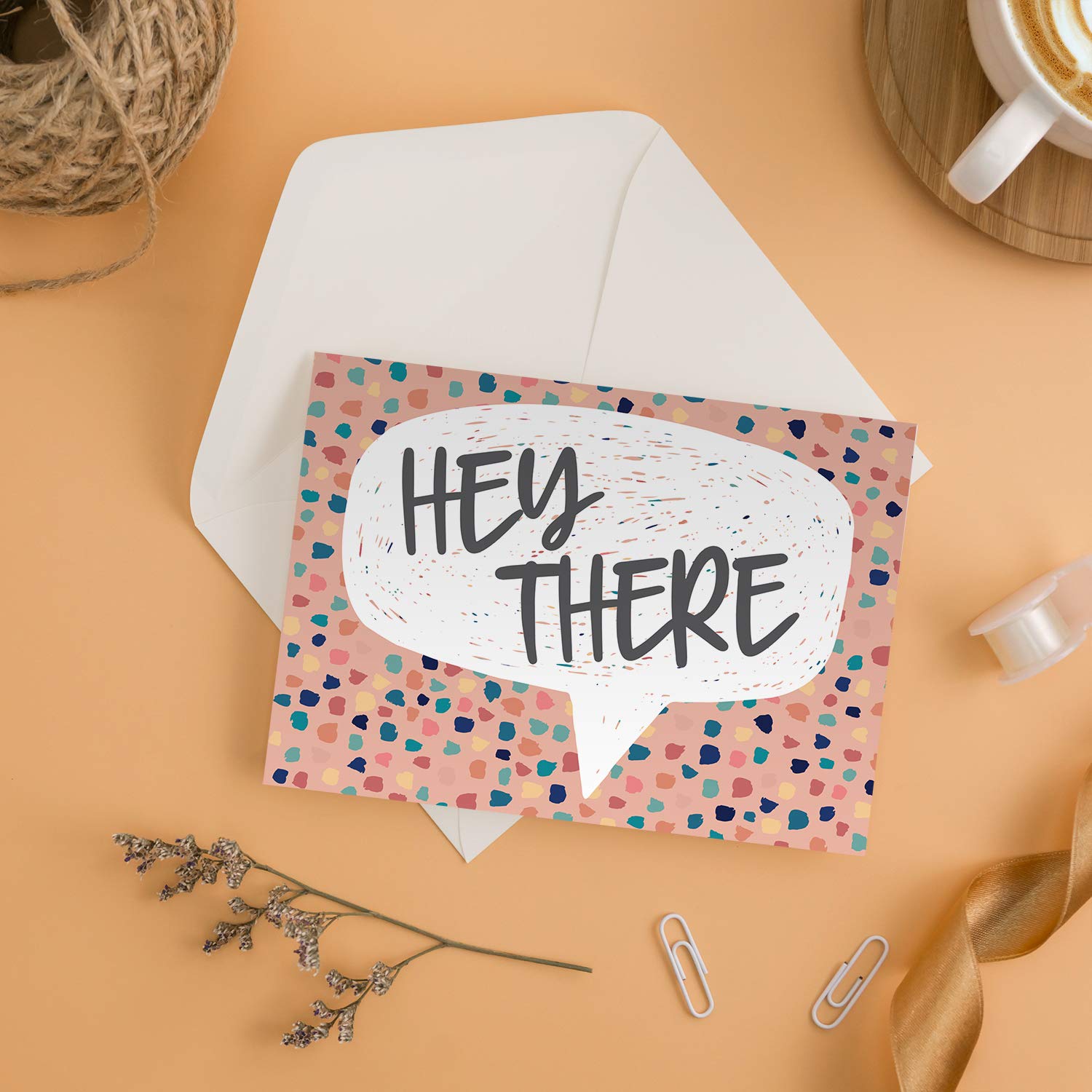 Cheerful Friendship Note Cards / 24 Everyday Encouragement Greeting Cards / 6 All Occasion Hello Designs / 3 1/2" X 4 7/8" Word Bubble Congratulations Card Set