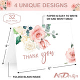 32 Pack Thank You Cards With Envelopes Stickers Blush Floral Blank Note Cards Bulk 4 Design Flower Thank You Greeting Cards For Wedding Baby Shower Bridal Shower And All Occasions, 4 X 6