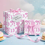 13Th Birthday Wrapping Paper Roll - Mini Roll - 17 Inch X 16.5 Feet - Pink Bow Wrapping Paper For Girls Birthday, Baby Shower, Party