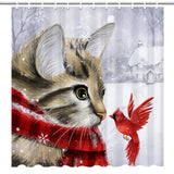 Winter Cat Shower Curtains For Bathroom, Waterproof Merry Christmas Shower Curtain Set With 12 Hooks, 72X72