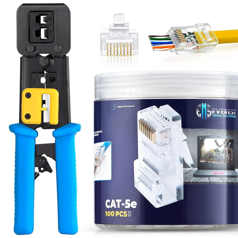 Bundle – 2 Items: Rj45 Crimp Tool + 100 Pack Of Cat5E Pass Through Connectors.