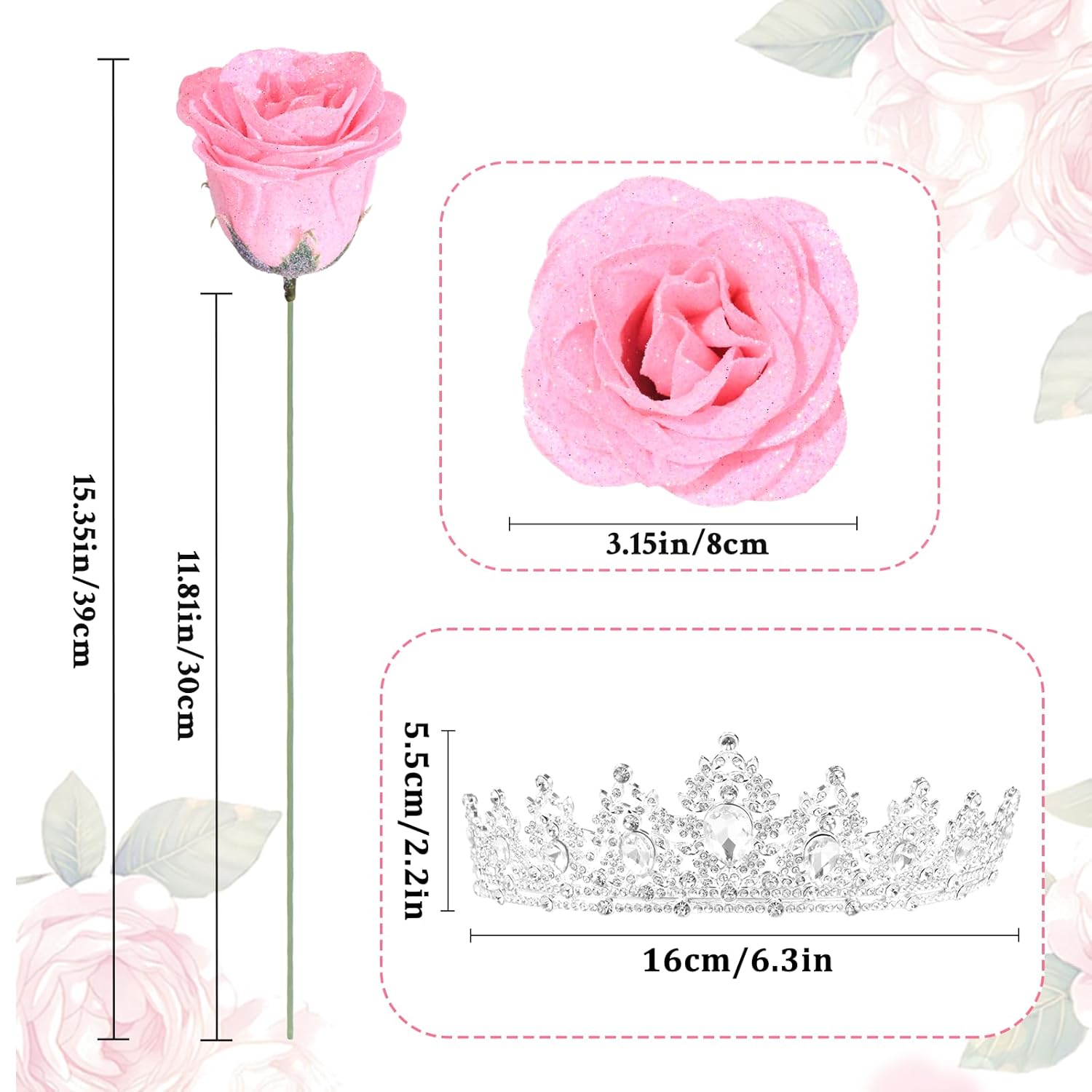 Glitter Roses Bouquet,Birthday Gifts For Women Mom,Diy Fake Flowers Bouquet With Birthday Stand-Up Signs,36 Pink Rose For Grandma Wife Friends