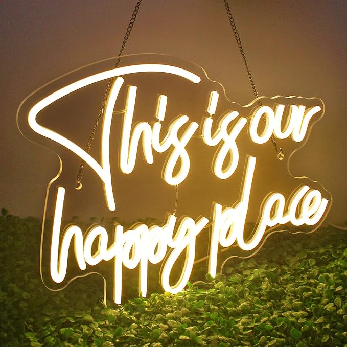 This Is Our Happy Place Neon Sign Warm White LED Wall Light USB Dimmable Room Decor