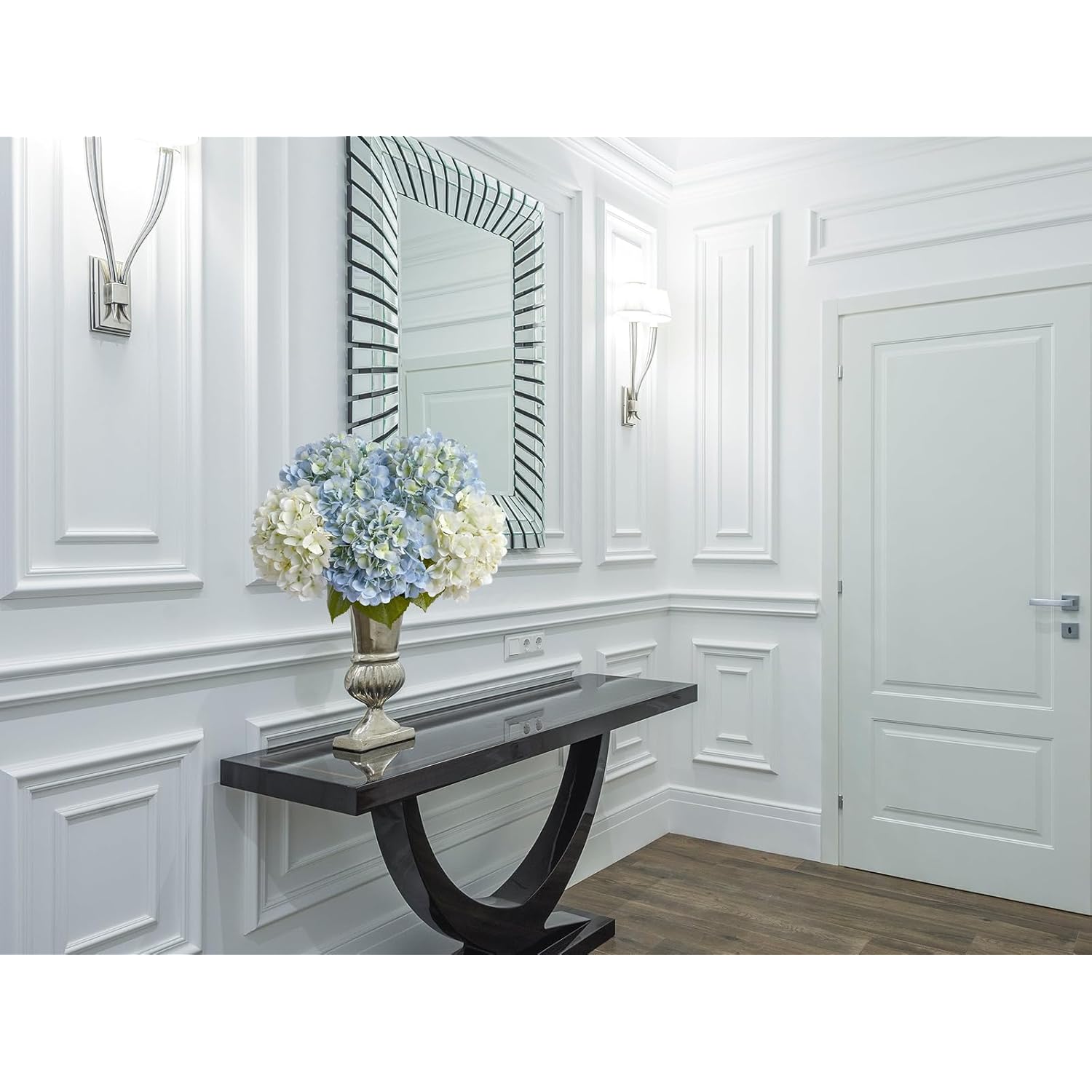 2Pcs White & 2Pcs 20" Light Blue Hydrangea Artificial Flowers Real Touch Faux Hydrangeas With Long Stem For Spring Home Decor Baby Shower Floral Arrangement Kitchen Party Wedding Xmas Decor
