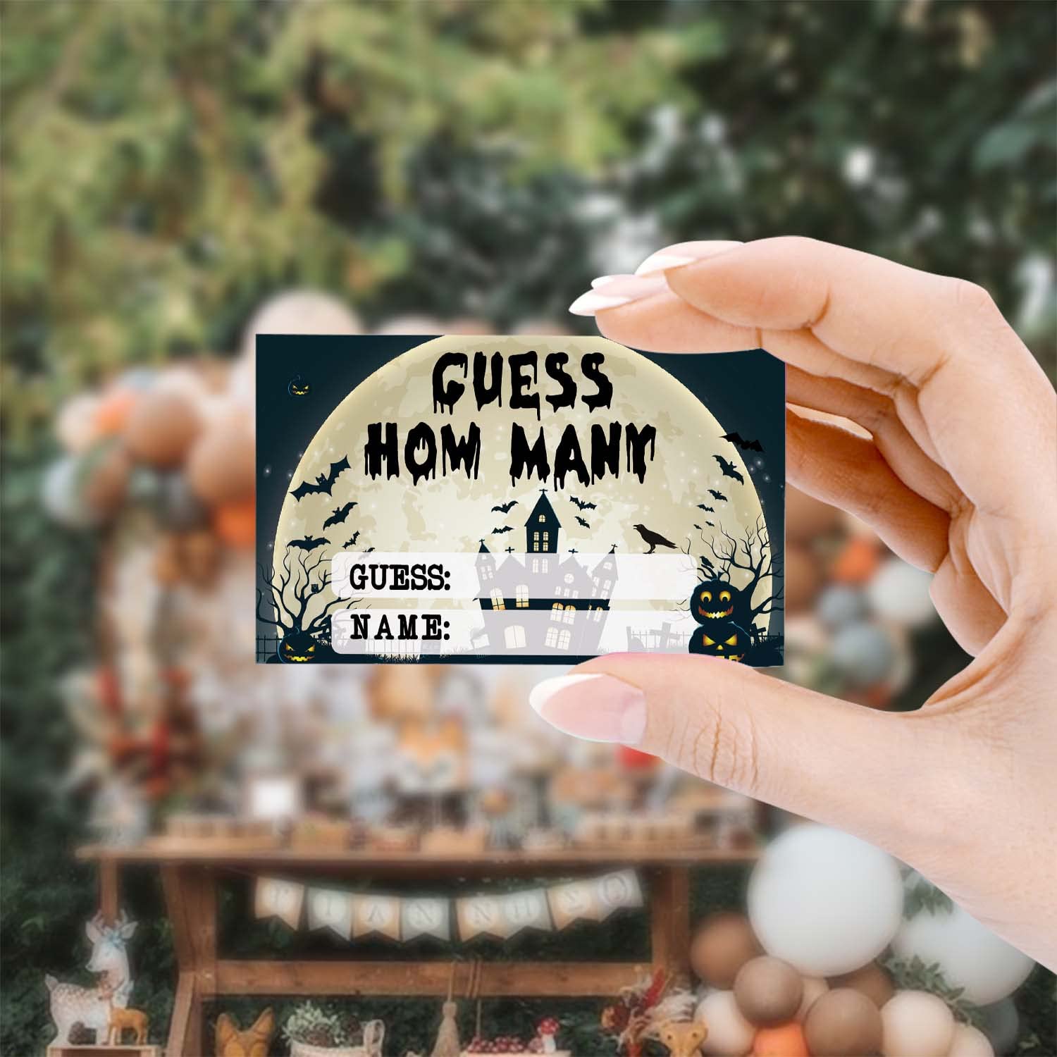 Guess How Many Candies Are In The Jar, Pumpkin Halloween Theme Insertion Ticket (1 Standing Sign + 50 Guessing Cards), Baby Shower Game Decoration Set