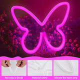 3PCS Butterfly Neon Signs Pink Purple Warm White LED Wall Lights USB Battery Powered Decor