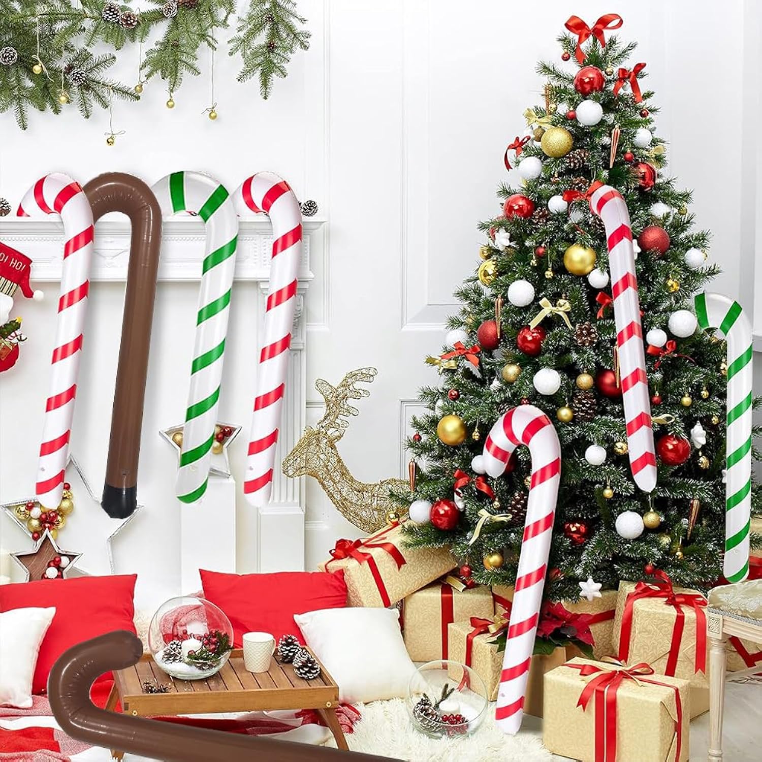 6Pcs Inflatable Candy Canes For Christmas Decorations,35 Inch Plastic Inflatable Candy Cane Balloons For Party Decoratio