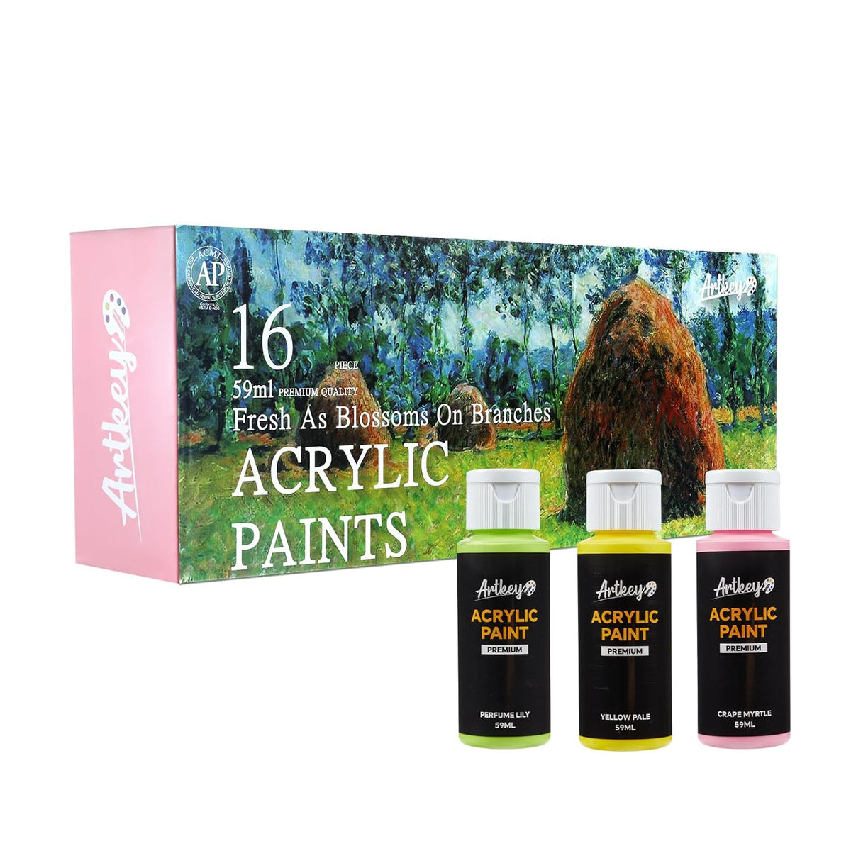 Acrylic Paint Set, 16 Colors 2 Oz/59 Ml Acrylic Paint Kit For Professional Artists & Beginners – Spring Pastel Art & Craft Supplies For Canvas, Wood, Fabric, Rock, Leather, Ceramic, Glass