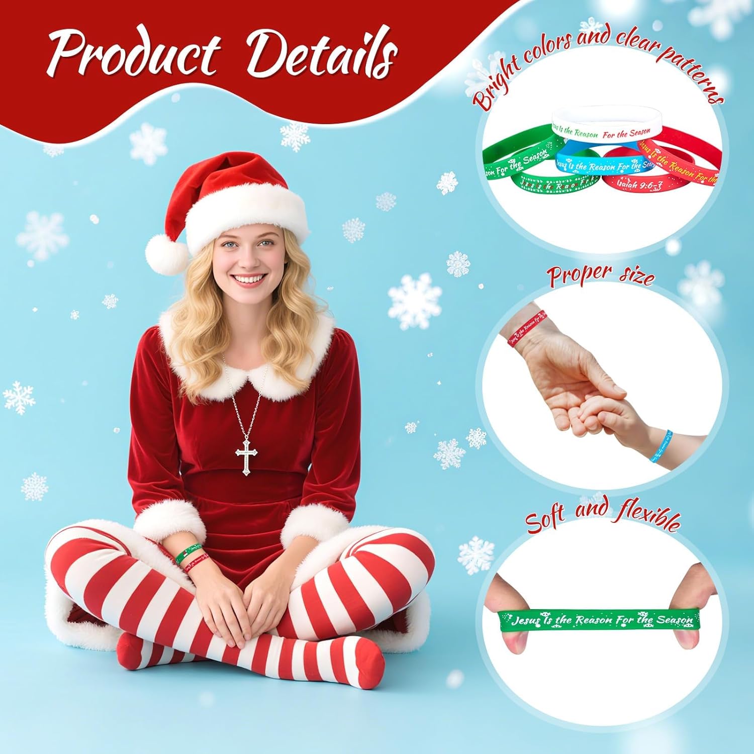 120 Pcs Jesus Is The Reason For The Season Silicone Bracelets Bulk Christmas Religious Rubber Wristband Christian Bracelets Stocking Stuffers Gifts Church Event Party Favors