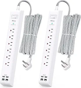 2 Pack Surge Protector Power Strip with 6 Outlets 4 USB Ports 2 USB C 10FT Flat Plug Extension Cord