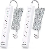 2 Pack Surge Protector Power Strip with 6 Outlets 4 USB Ports 2 USB C 10FT Flat Plug Extension Cord