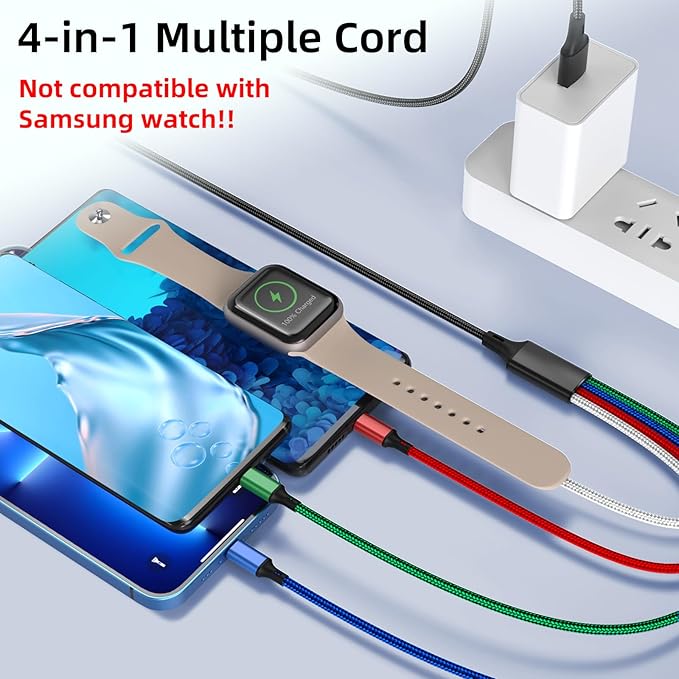 4 in 1 Apple Watch iPhone Charger Cable 4FT Multi Charging Cord USB C Micro USB