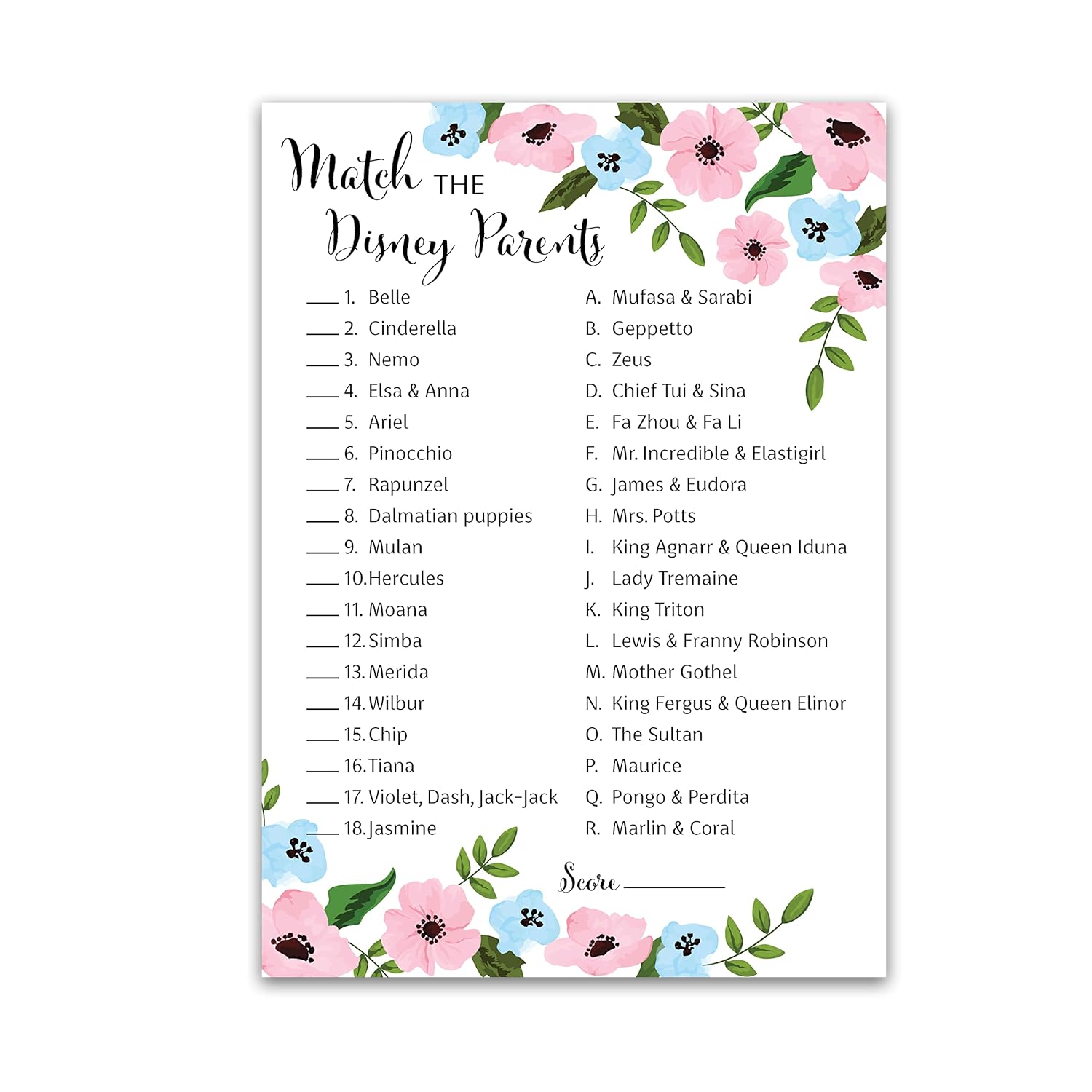Gender Reveal Party Games — Cartoon Parent Match Baby Shower Game — Pack Of 25 — Pink Or Blue Baby Shower Activity, Floral Blue Or Pink, He Or She, Fun Match The Cartoon Parents Couple Shower Games G750-Dpm